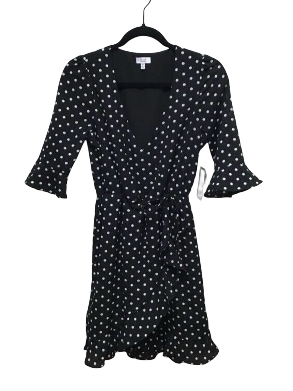 Q & a Womens B/w Polka Dot Surplice Office Wrap Dress